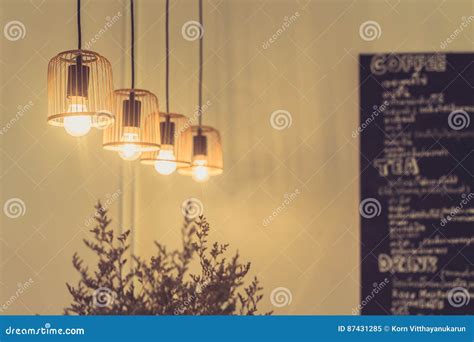 Hanging Lighting Interior Design of Coffee Shop. Stock Image - Image of ...