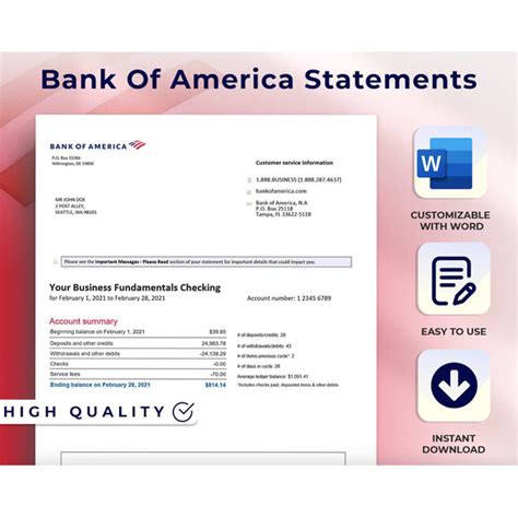 Editable Bank Of America Bank Statement Template Customizabl Inspire Uplift