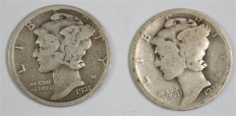 1921 MERCURY DIME, AG/G & 1921-D FULL VG MERCURY DIMES