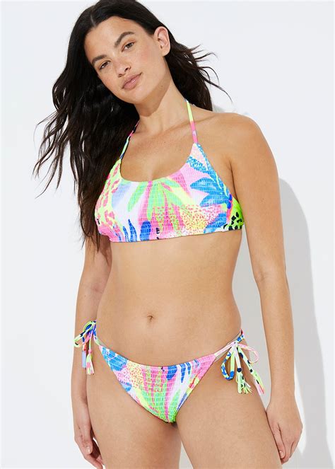 Tropical Print Shirred Tie Side Bikini Bottoms Matalan