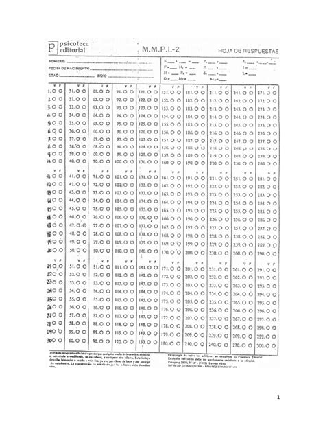 Hoja De Respuesta Mmpi 2