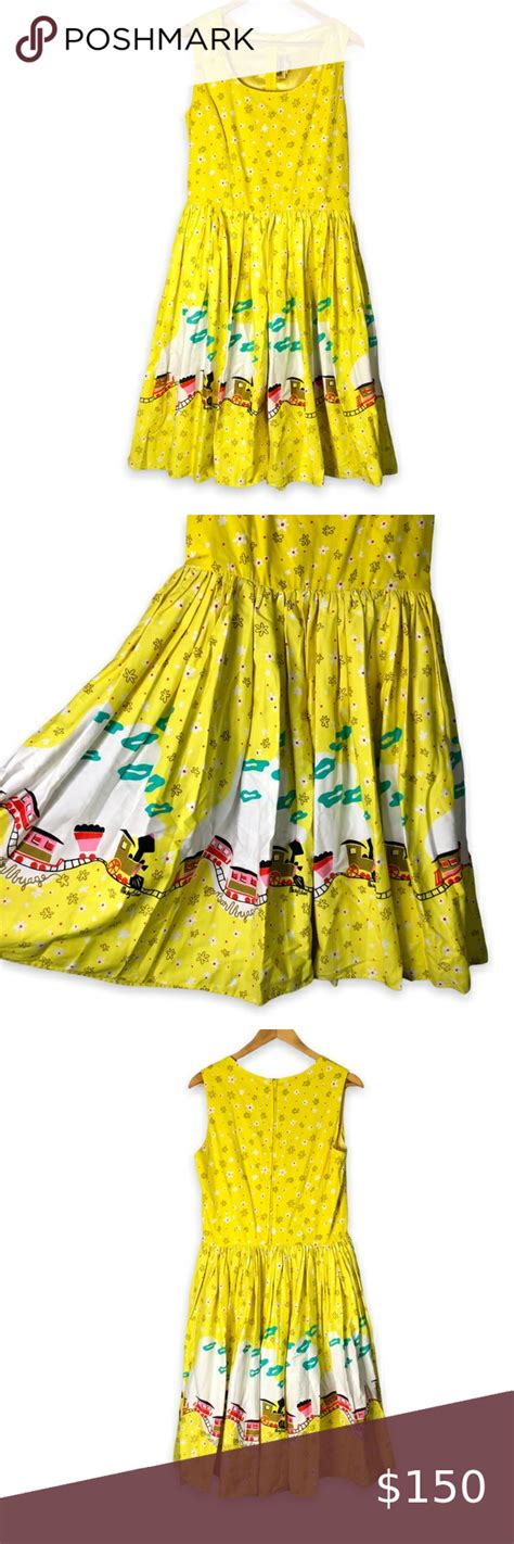 Mary Blair Pinup Couture Aurora Dress In Yellow Train Border Print