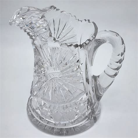 American Brilliant Cut Glass Lead Crystal Water Pitcher Abp Hand Cut Lead Crystal Cross Hatch