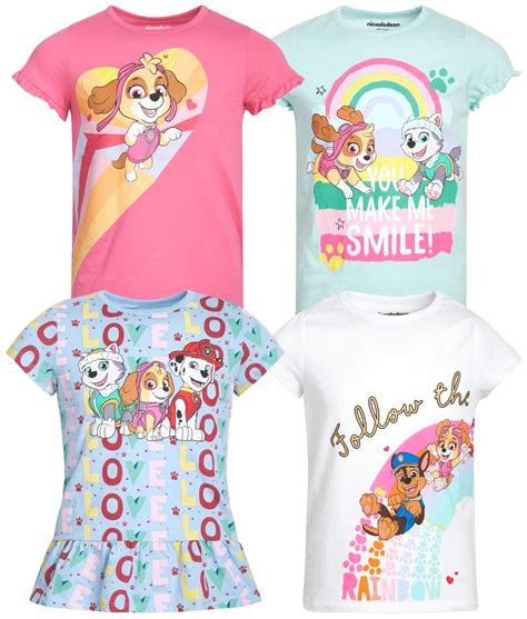 Nickelodeon Girls Paw Patrol T Shirt 4 Pack Skye And Everest Shirt