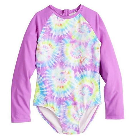 Girls 4 16 So Island Dayz One Piece Swimsuit Rashguard Purple Tie Dye