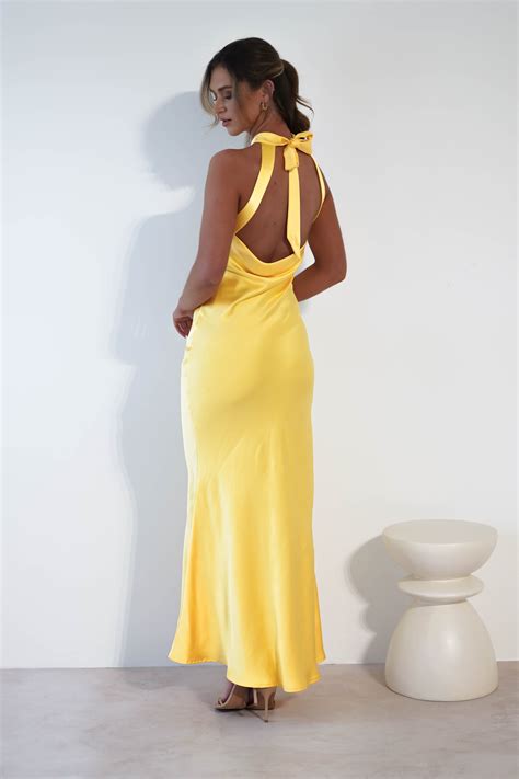 Natalia Soft Satin Maxi Dress Yellow Oh Hello Clothing