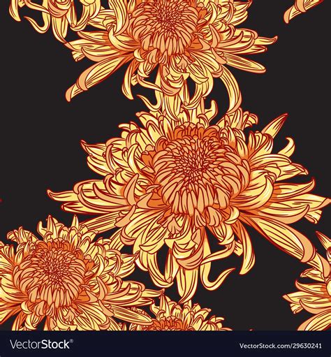 Orange Japanese Chrysanthemums And Ornament Vector Image