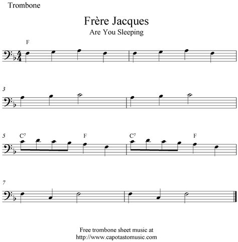 Fr Re Jacques Are You Sleeping Free Trombone Sheet Music