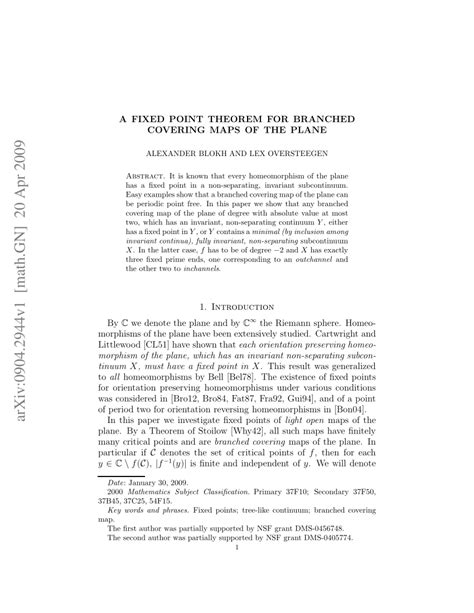 PDF A Fixed Point Theorem For Branched Covering Maps Of The Plane