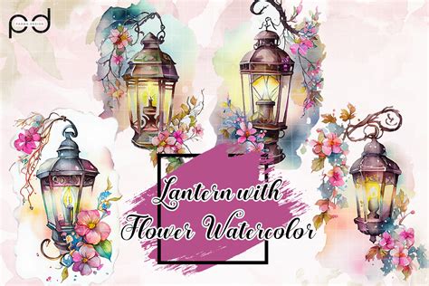 Watercolor Lantern With Flowers Clipart Graphic By Padma Design