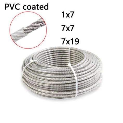 304 Stainless Steel Wire Rope Metal Cable 1x7 7x7 7x19 Pvc Coated Plastic Cover Ebay