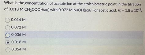 Solved What is the concentration of acetate ion at the | Chegg.com