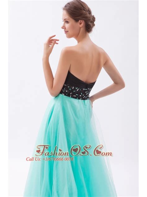 Black And Turquoise A Line Sweetheart Prom Dress Tulle Beading Floor Length