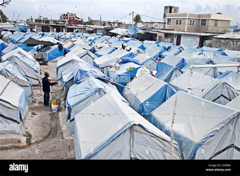 Tent camp in Port Au Prince one year after the 2010 earthquake , Haiti ...