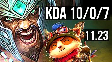 Tryndamere Vs Teemo Top 10 0 7 1 7m Mastery Legendary 300 Games