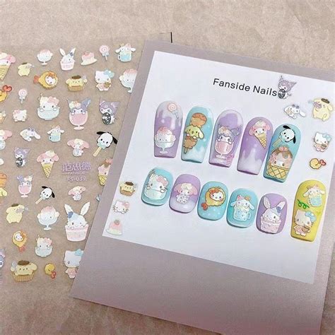 ネイルシール ネイルステッカー 2枚セット シナモン クロミ マイメロディ ポチャッコ ポムポムプリン 0907 Cute Nailart