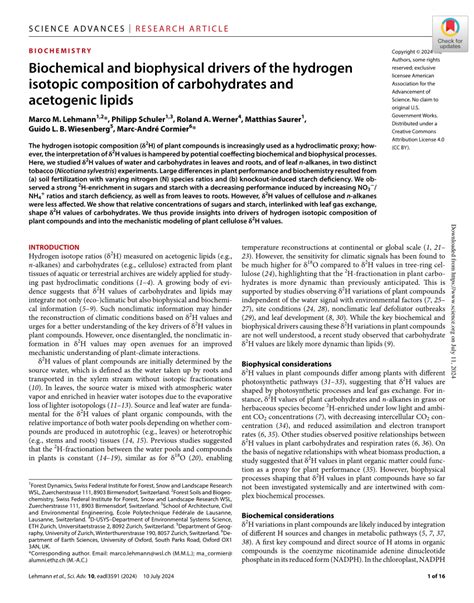 Pdf Biochemical And Biophysical Drivers Of The Hydrogen Isotopic