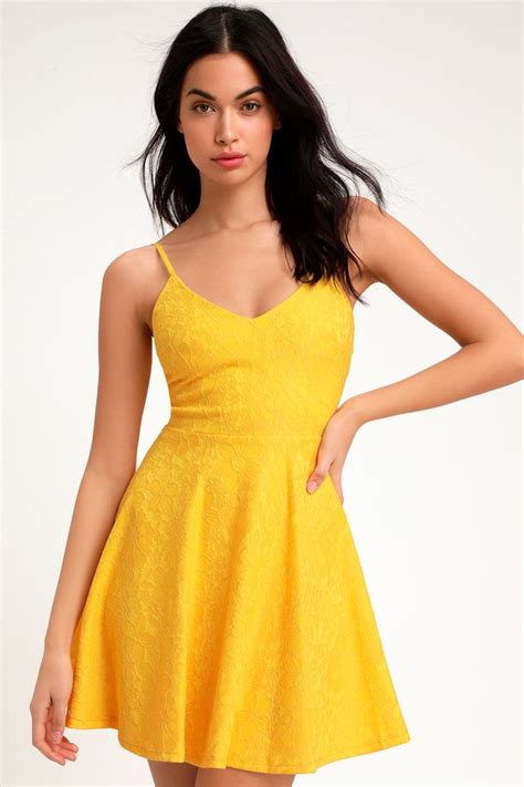 Chic Yellow Dress Skater Dress Yellow Lace Dress Lulus