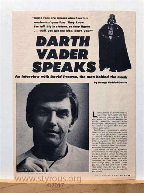 The Styrous® Viewfinder: Darth Vader Speaks ~ David Prowse 1980 interview