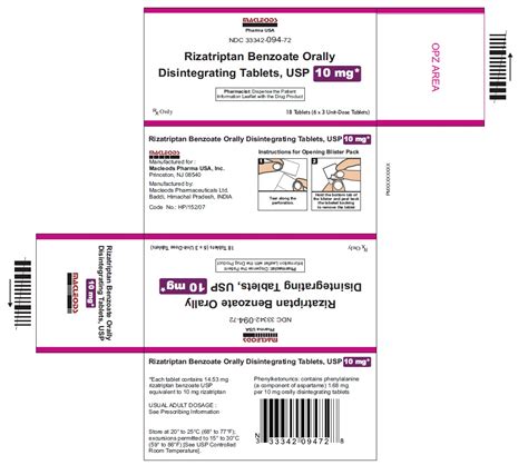 Dailymed Rizatriptan Benzoate Tablet Orally Disintegrating