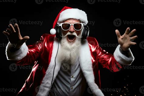 Funky Crazy Santa Claus Dj Headset Sing Song Sound Melody Listen Music