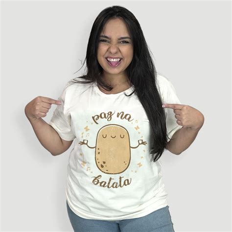 Camiseta Palha Paz Na Batata Bege G Masculino Camisas Para