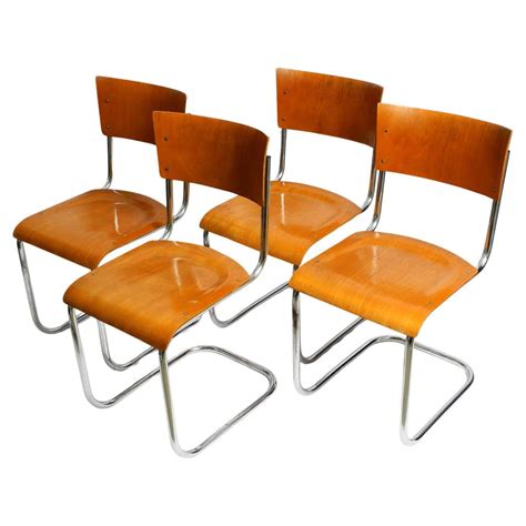 Four 30s Cantilever Bauhaus Tubular Steel Chairs By Mart Stam For