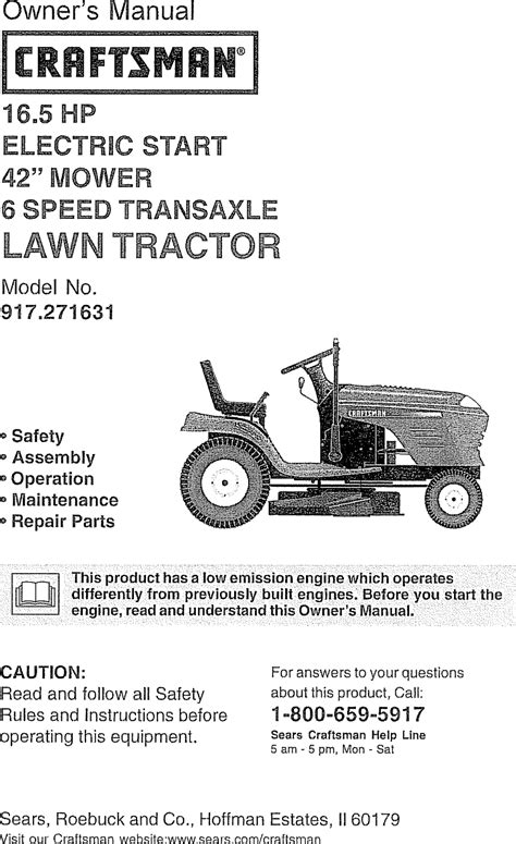 Craftsman 917271631 User Manual LAWN TRACTOR Manuals And Guides L0904458