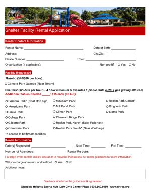 Fillable Online Shelter Facility Rental Application Fax Email Print