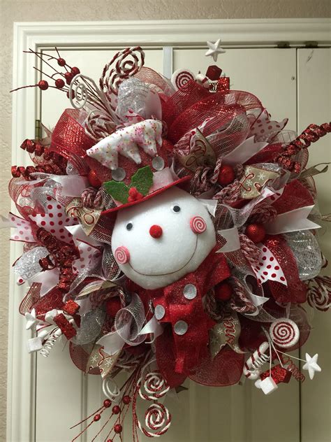 Red White Snowman Deco Mesh Wreath By Twentycoats Wreath Creations