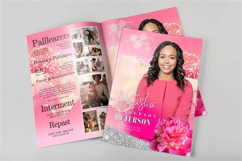 8 Page Pink Funeral Program Template Pink Style Funeral Program Celebration Of Life Etsy