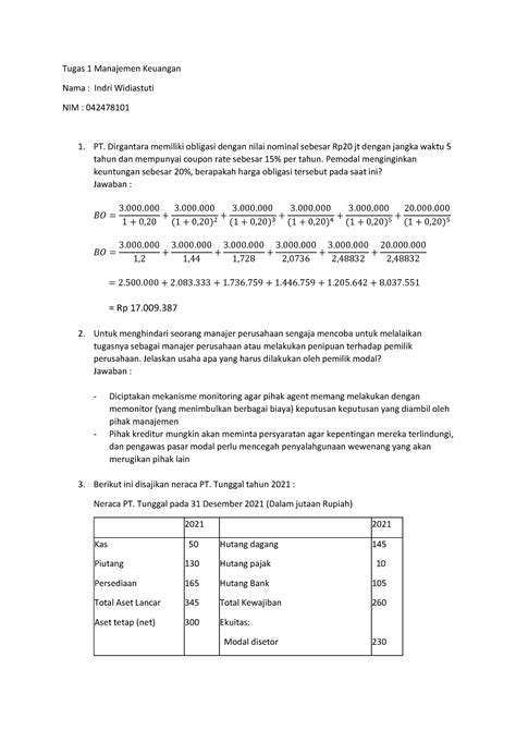 Tugas Manajemen Keuangan Tugas Manajemen Keuangan Nama Indri