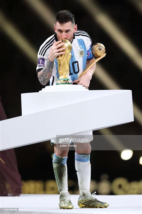 Lionel Messi Of Argentina Kisses The Fifa World Cup Qatar 2022