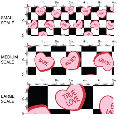 Valentines Day Fabric By The Yard Pink Conversation Hearts Checkered