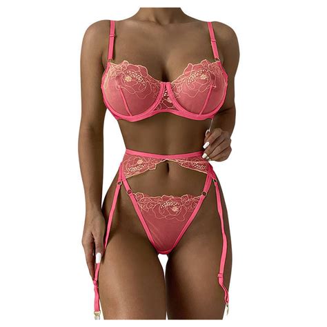 Women Multicolor Flower Satin Sex Sexy Embroidery Underwear 3 Piece