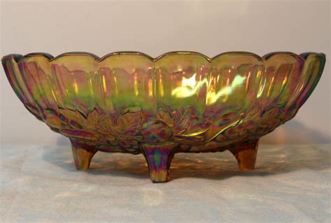 Gold Carnival Glass Oval Footed Bowl Vintage By Millycatvintage