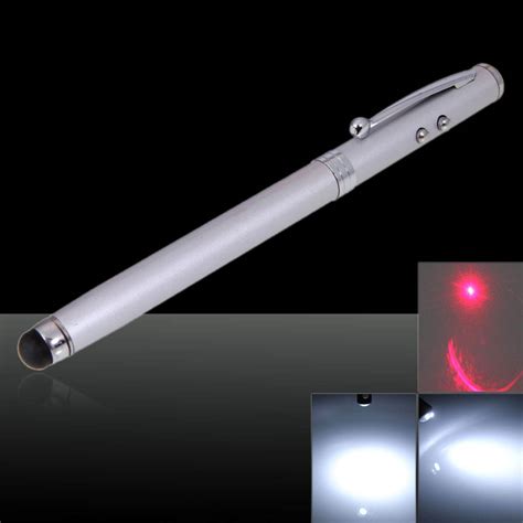 4 in 1 LED 5mW Red Laser Pointer Pen Silver - Laserpointerpro.com