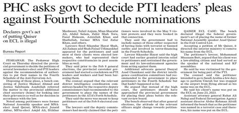 Dawn EPaper Feb 23 2024 PHC Asks Govt To Decide PTI Leaders Pleas