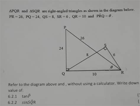 Solved Delta Pqr And Delta Sqr Are Right Angled Triangles As Shown In