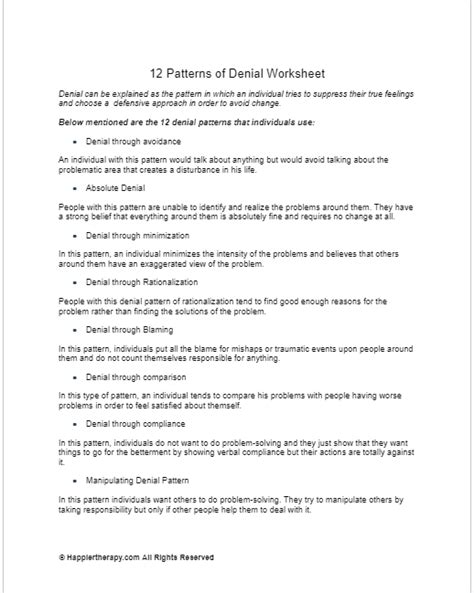 12 Patterns Of Denial Worksheet HappierTHERAPY