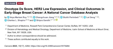 Arya Roy Our New Article Oncotype Dx Score And Her2 Low Expression In Breast Cancer Published