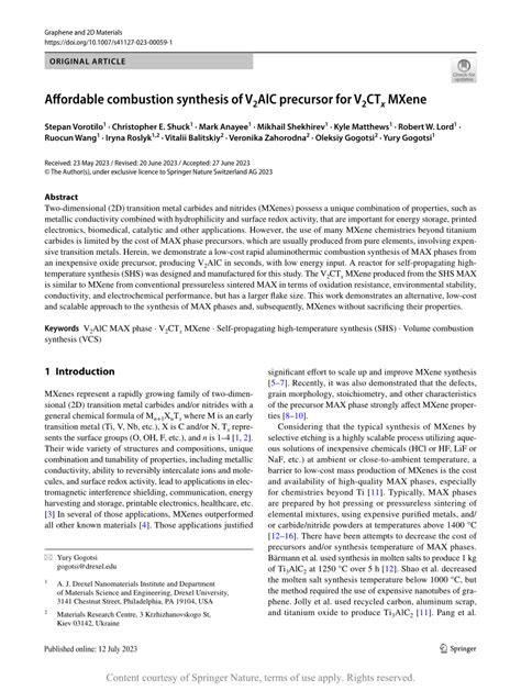 Affordable Combustion Synthesis Of V Alc Precursor For V Ctx Mxene