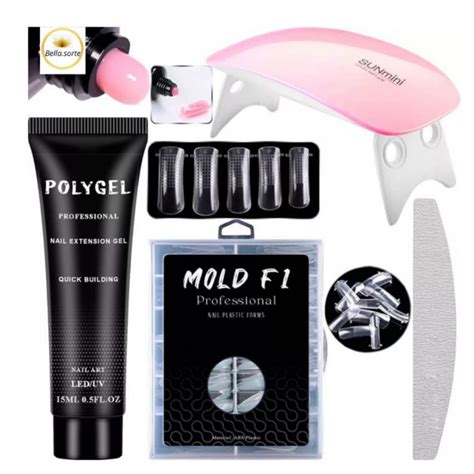 Kit Alongamento Poligel Polygel Molde F Lixa Mini Cabine De Unha