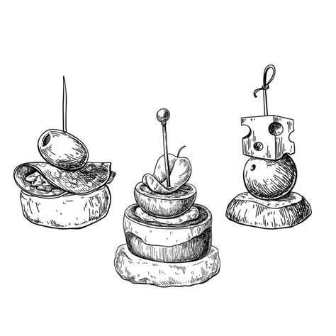 Hand-drawn Sketches of Appetizers