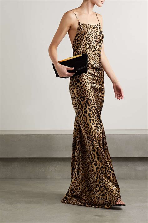 Leopard Print Elizabeth Open Back Leopard Print Silk Charmeuse Gown