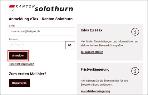 Wiederherstellungscode Beantragen Support Etax Solothurn