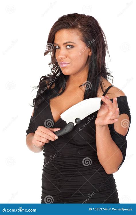 Pretty Woman With Big Knife Stock Photo Image Of Beautiful Knife