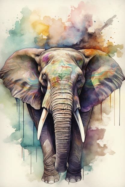 Premium Photo | A watercolor painting of an elephant with a colorful background.