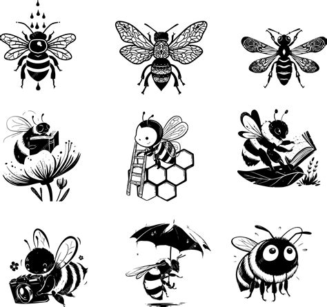 Premium Vector Bubble Bee With Flower Black And White Silhouette