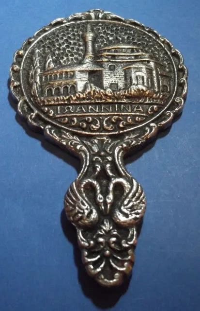 RARE VINTAGE GRÈCE Grec Petit Miroir à Main Vanité IOANNINA Mosquée